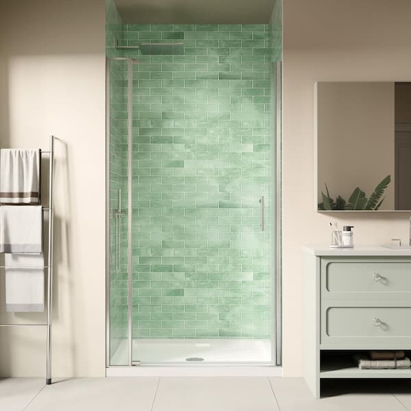 32-36 in. W x 72 in. H Frameless Pivot Shower Door in Brushed Nickel with 1/4 in. Thick Certified Clear Tempered Glass