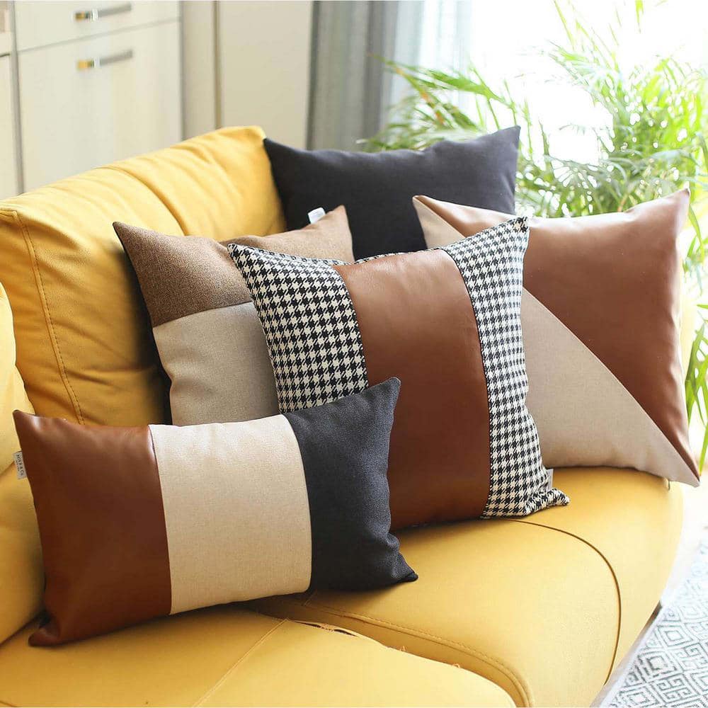 Boho-Chic Black, Ivory, and Brown Faux Leather Pillow Covers