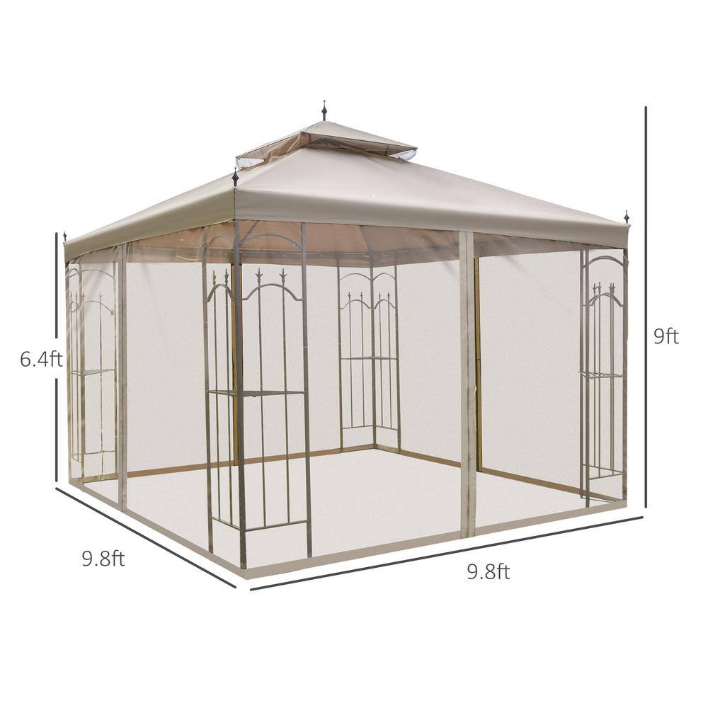 Large Brown Steel Outdoor Garden Gazebo with Mesh Curtains