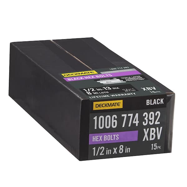 1/2 in. -13 x 8 in. Black Hex Bolt (15-Pack)