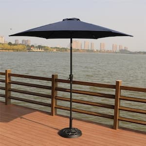 8.8 ft. Aluminum Outdoor Patio Umbrella with 33 lbs. Round Resin Umbrella Base, with Hand Crank Lift in Navy Blue