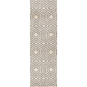 Tecopa Valeria Black/White 2 ft. x 6 ft. 7 in. Geometric Polypropylene Indoor/Outdoor Area Rug