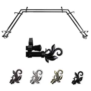 13/16" Dia Adjustable 20"-36", 38"-72" Bay Window Double Curtain Rod with Andrea Finials in Black