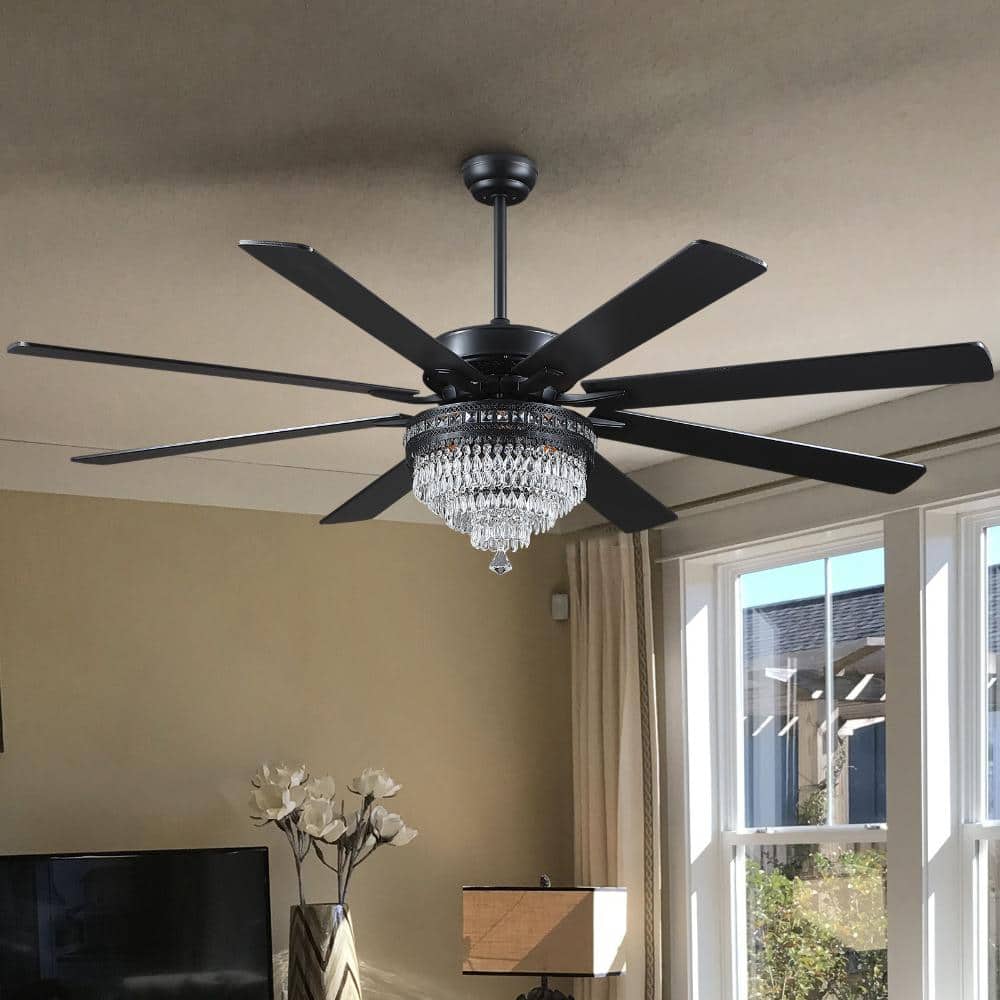 72in Ceiling fan chandelier with lights and crystal ceiling, Black, with remote control, farmhouse style price history on PriceWatchPro