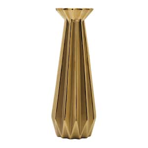 4.72x4.72x13.39 Inch Gold Ribbed Ceramic Candle Holder, for Use with Pillar Candle