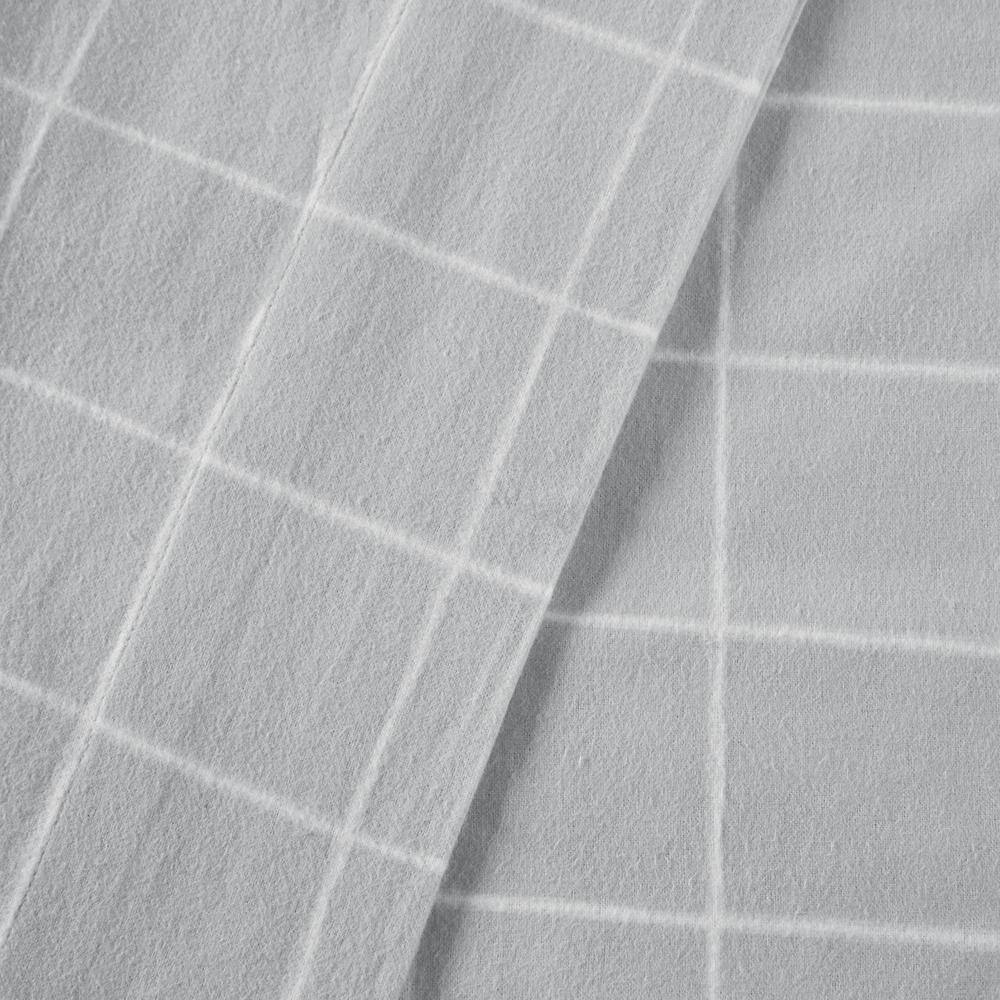 California King Grey Windowpane Cotton Flannel Sheet Set