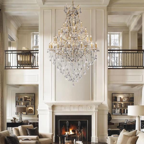 D49. 2 in. 42-Light Modern Gold Candle Crystal Chandelier Luxury Chandelier for High Ceiling Staircase, Entryway, Foyer