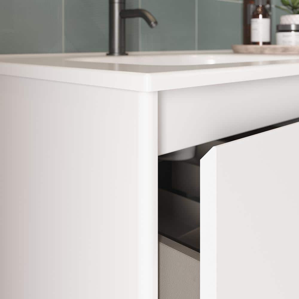 Minimalist Gloss White 32" Ceramic and Engineered Wood Vanity Set
