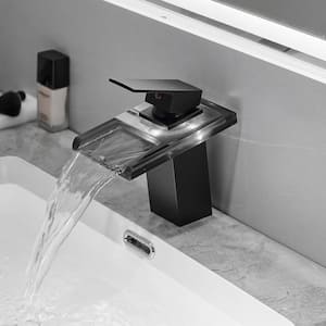 Single Handle Single Hole LED Bathroom Faucet with Spot Resistant in Matte Black