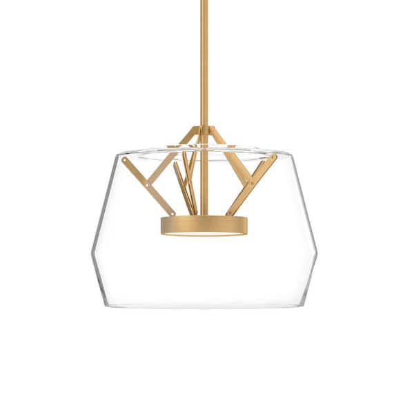 KUZCO Deco 12 in. 1 Light 16-Watt Clear/Brushed Gold Integrated LED Pendant Light