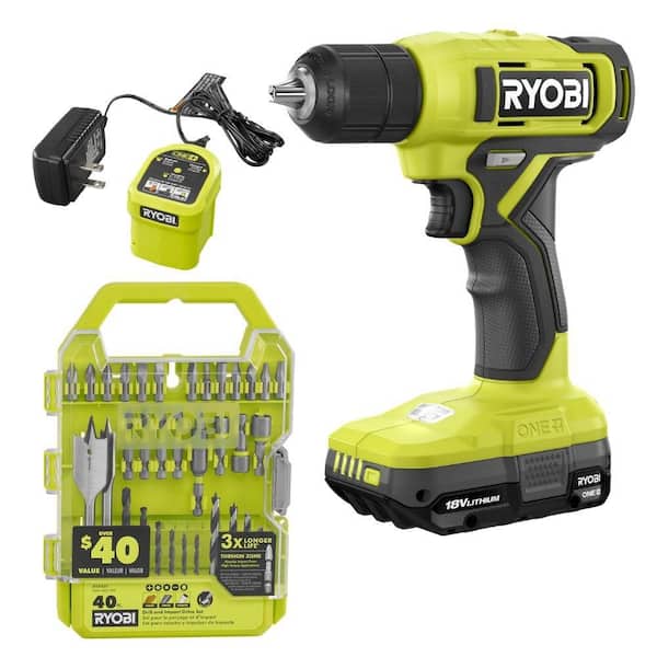 ONE+ 18V Cordless 3/8 in. Drill/Driver Kit with 2 Ah Battery and Charger with Drill and Impact Drive Kit (40-Piece)
