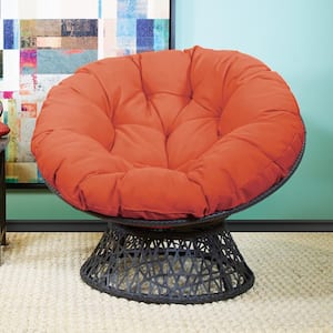 Papasan Chair with Orange Round Pillow-Top Cushion and Grey Frame
