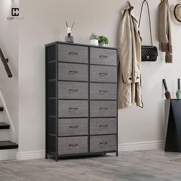 CAPHAUS Grey Oak 12-Drawer 34.8 in. Wide Dresser