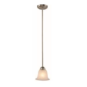 Aspen 1-Light Brushed Nickel Mini Pendant Light Fixture with Bell Shaped Marbleized Glass Shade