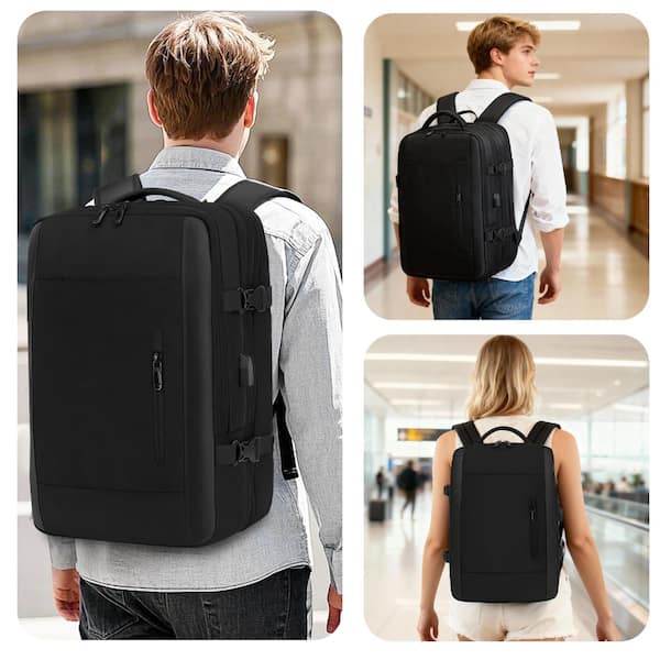45l laptop backpack Bunpeony 45L Expandable Black Travel Laptop Backpack with USB Port,  Water-Resistant, Fits Up to 17 in. Laptop HD015QUZY001