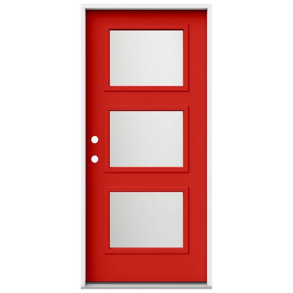 JELD-WEN 36 in. x 80 in. Right-Hand/Inswing 3 Lite Equal Frosted Glass Persimmon Steel Prehung Front Door