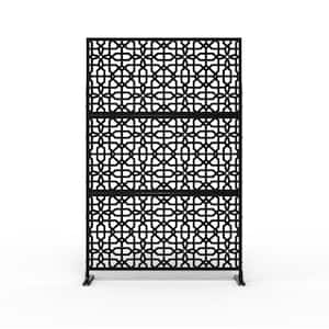 71 in. x 47 in. Laser Cut Metal Black Perilla Pattern Outdoor Privacy Screen (3-Piece Combo)