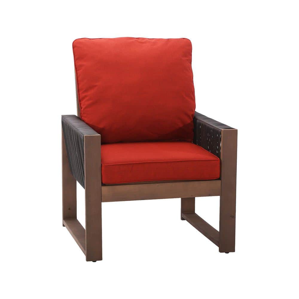 Outdoor Patio Wooden Lounge Chair with Red Cushions price history on PriceWatchPro