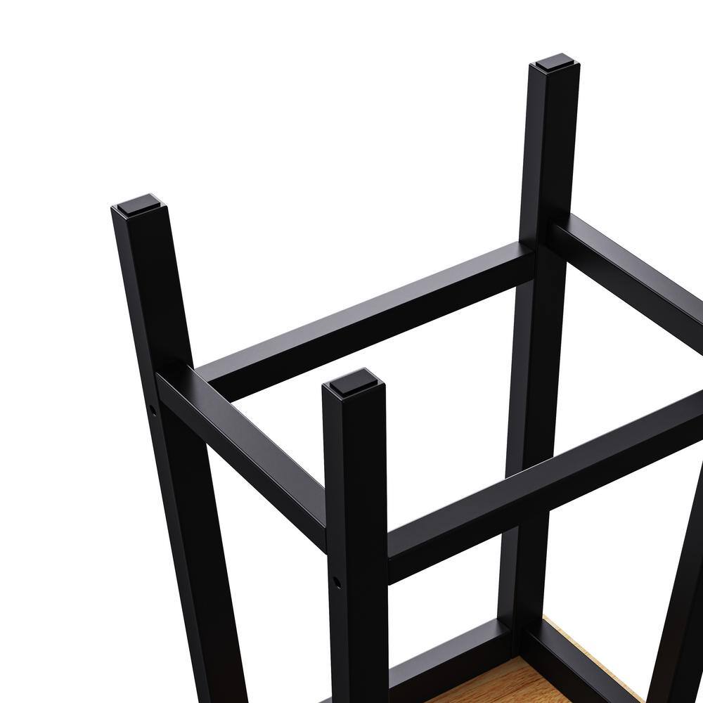 25.6 in. Black Wood Backless Counter Stools with Footrests, Set of 2
