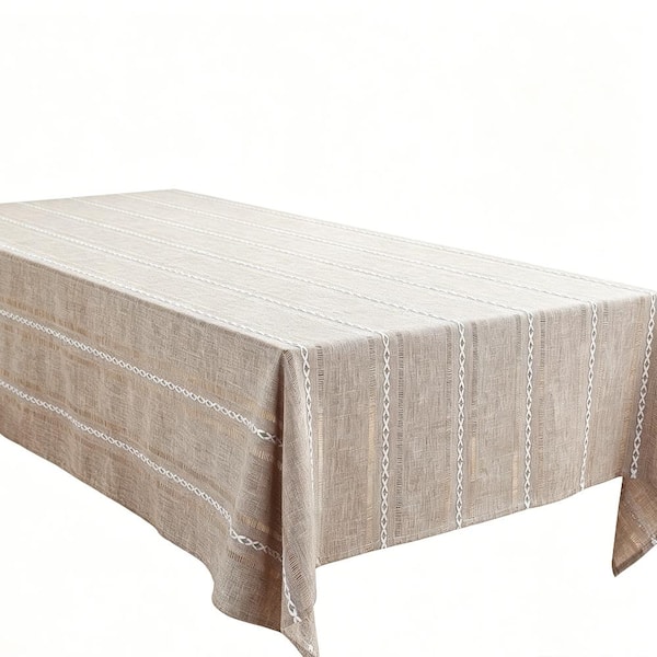 60 in. W x 84 in. L Brown Farmhouse Style Solid Color Polyester Tablecloth