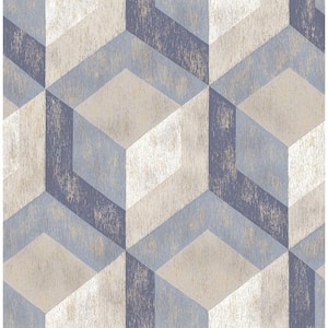 Rustic Wood Tile Blue Geometric Blue Wallpaper Sample