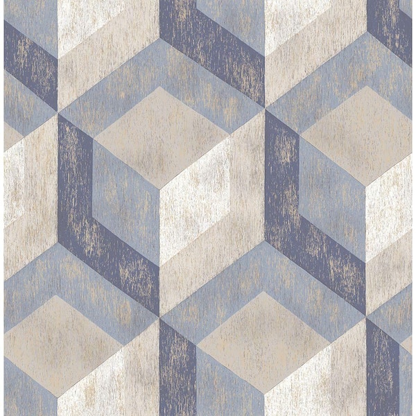 Brewster Rustic Wood Tile Blue Geometric Blue Wallpaper Sample