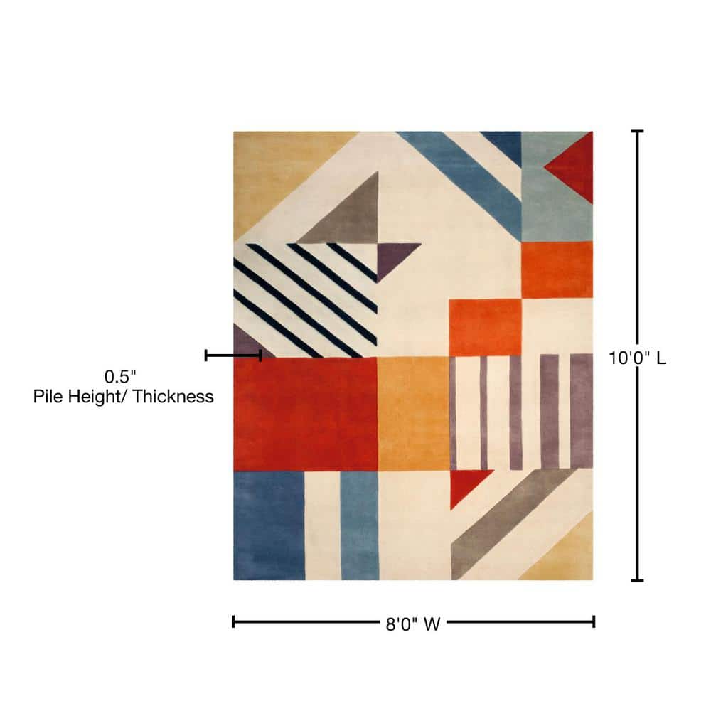 Ivory Geometric Hand Tufted Wool 8' x 10' Area Rug