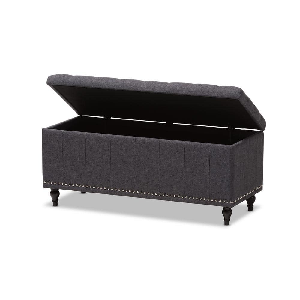Kaylee Dark Gray Tufted Fabric Storage Ottoman Bench
