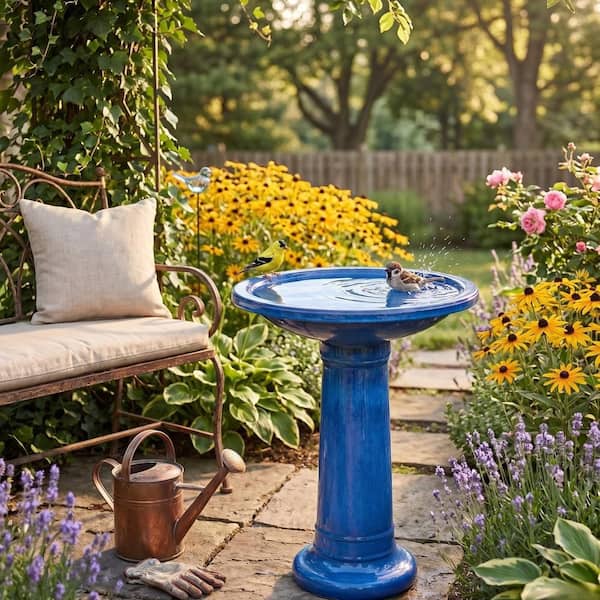 Classic 17.4 in. Dia. Resin Cobalt Blue Birdbath