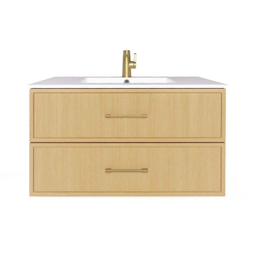 Cassidy 36 in. W x 18 in. D x 20 in. H Single Sink Wall Mounted Bath Vanity in Natura with White Cultured Marble Top price history on PriceWatchPro