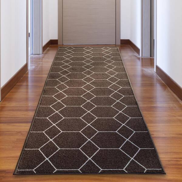 Hexagon Trellis Brown 26 in. W x 18 ft. L Runner Rug/Stair Runner 39.6 sq. ft.