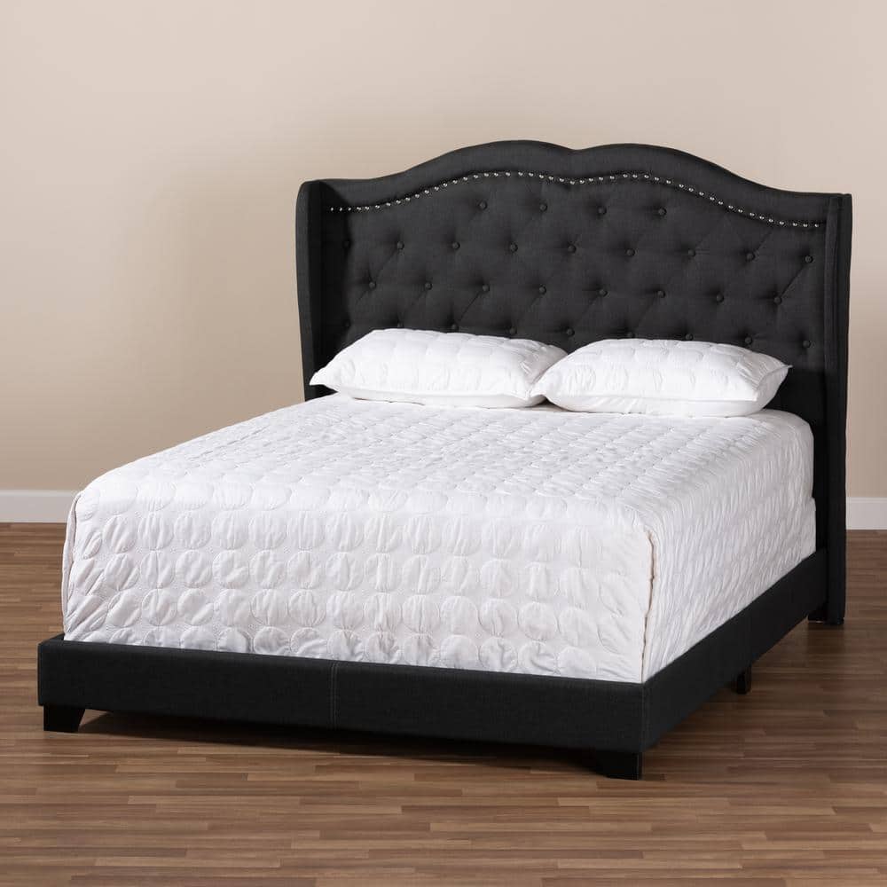 Black King Upholstered Wingback Bed with Tufted Headboard