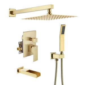 Wall Mount Single-Handle 1-Spray Tub and Shower Faucet in Brushed Gold - 10 Inch (Valve Included)
