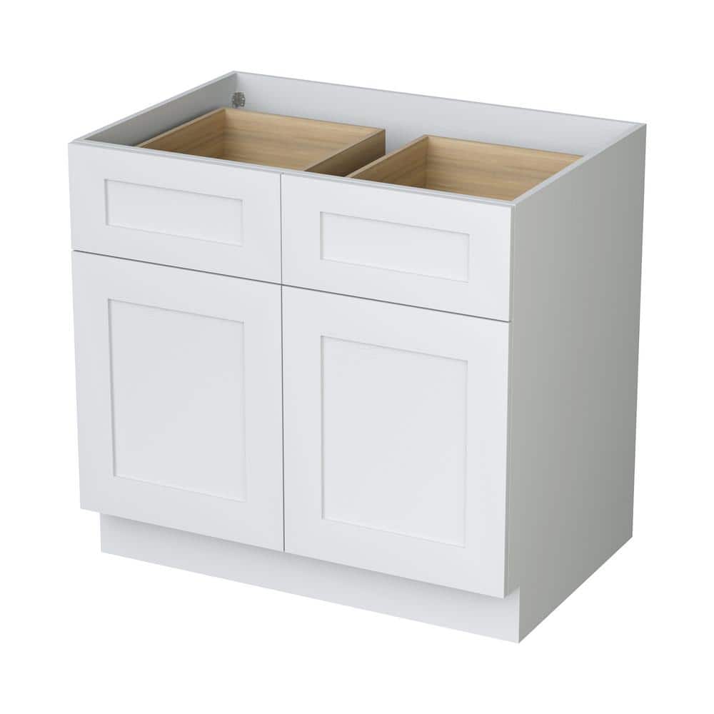 33 in. W x 24 in. D x 34.5 in. H Ready to Assemble Base Kitchen Cabinet in White with 2 Doors, 2 Drawers and 1 Shelf price history on PriceWatchPro