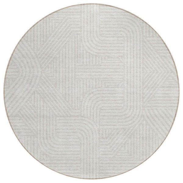 Chantille Machine Washable Indoor/Outdoor Abstract ACN917 Ivory 8 ft. x 8 ft. Area Rug