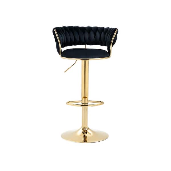 HOMEFUN 37.8 in. Swivel Adjustable Height Metal Frame Cushioned Bar Stool with Black Velvet Seat