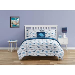 Dino Chambray Dark Blue, 3-Pieces Brushed Microfiber Comforter Set-Twin