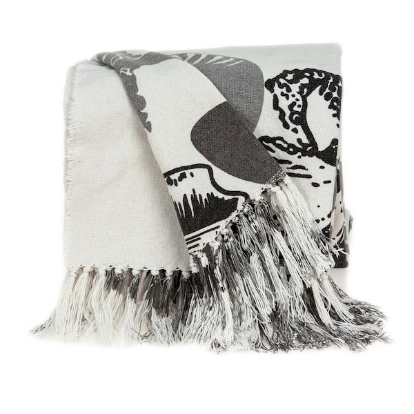 White/ Black/ Gray Beach and Nautical Cotton Throw Blanket
