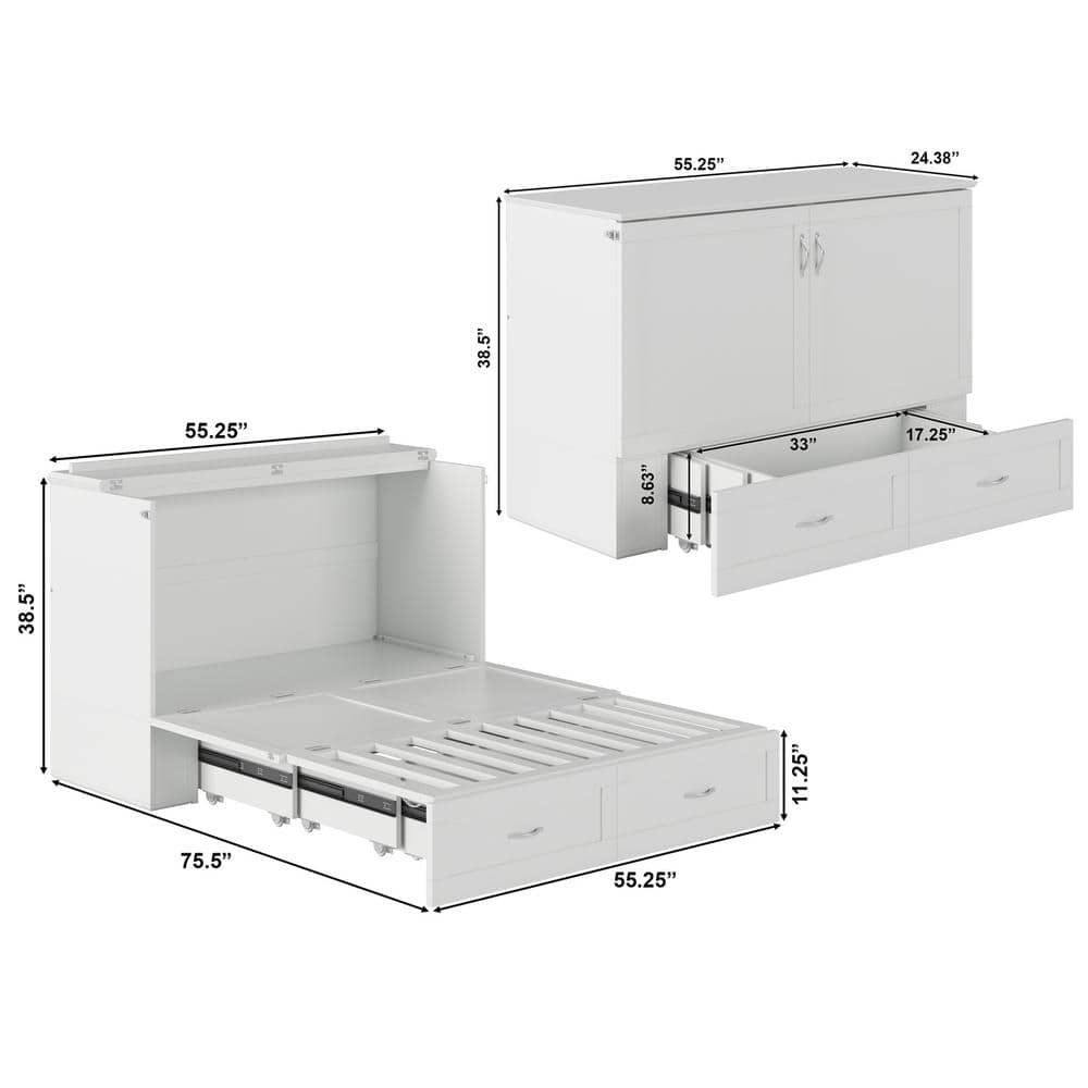 Murphy Full/Double White Wood Frame Upholstered Bed with Storage Drawer