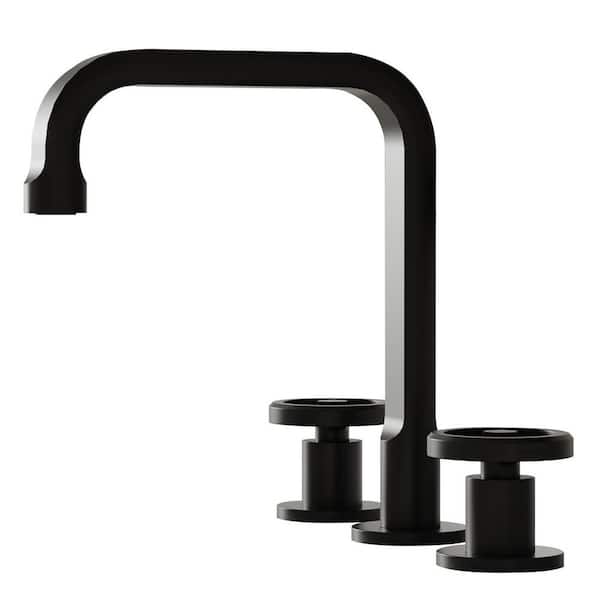 Double Handle 8 in. Widespread Bathroom Faucet with Drain Kit, Industrial Style 3 Hole Bathroom Faucet in Matte Black