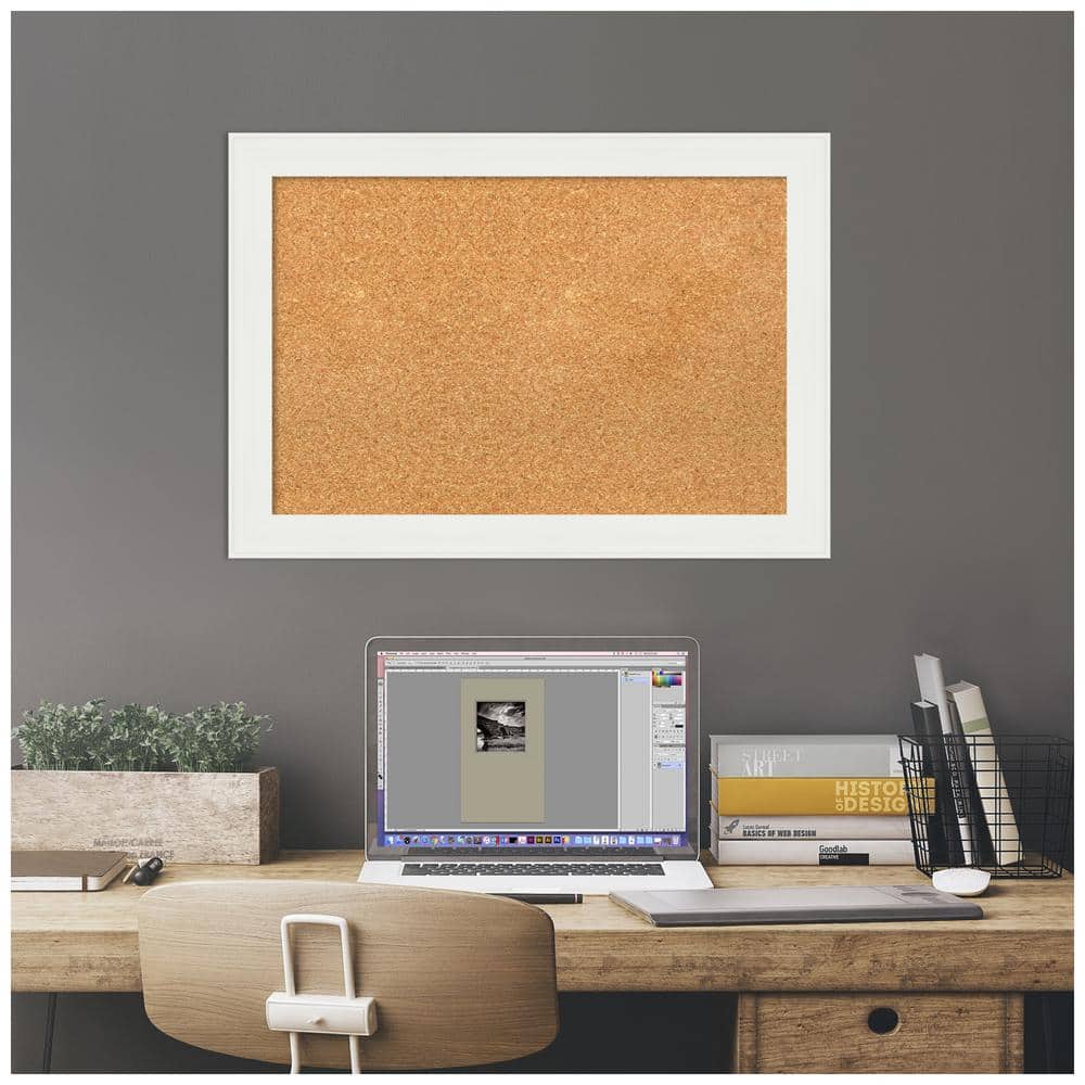 Vanity White Narrow Framed Natural Cork Bulletin Board