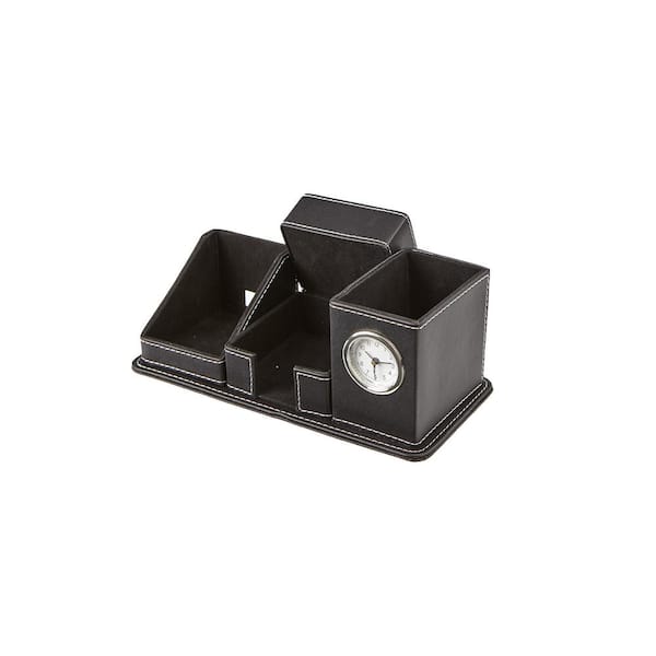 Mind Reader Faux Leather 5-Compact Compartment Desk Organizer, Black ...