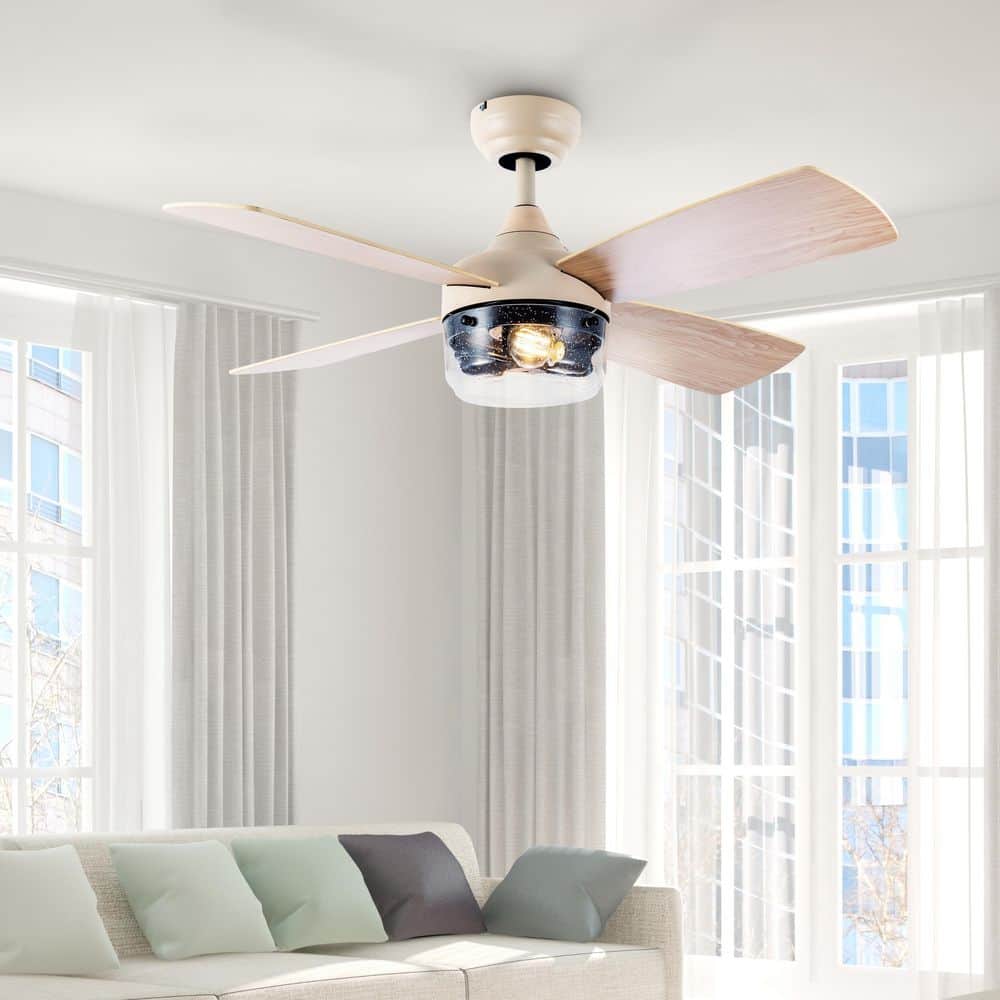 42" Almond and Light Oak Remote-Controlled Ceiling Fan with Lighting