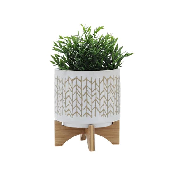 9 in. H  Modern Beige Ceramic Round Flower Pot, Planter with Frost and Heat Resistant & Drainage, Indoor/Outdoor