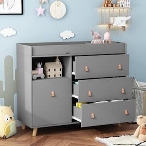 Gray 4-Drawers 44.9 in. Width Changing Table, Kids Dresser, Nursery Storage Organizer with Shelf
