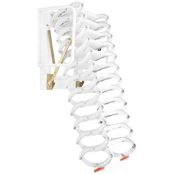 12 Steps Aluminum-Magnesium Alloy Wall-Mounted Retractable Attic Ladder with Handrails 880 lb. Load Capacity
