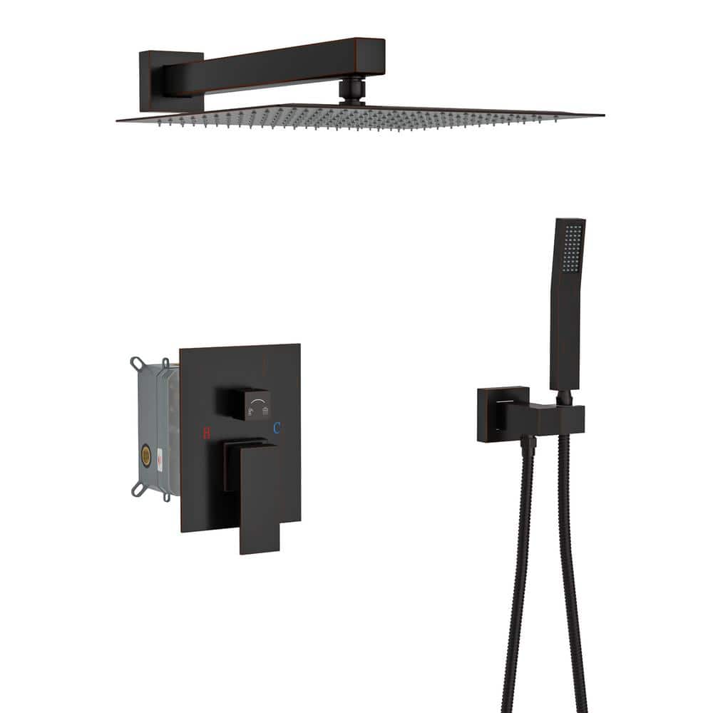 1-Spray Square High Pressure 12 in. Shower Head Brass Wall Bar Shower Kit with Hand Shower in Oil Rubbed Bronze price history on PriceWatchPro