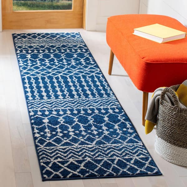 Tulum 2 ft. x 21 ft. Navy/Ivory Tribal Chevron Diamond Runner Rug
