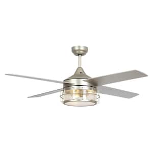 52 in. Satin Nickel Downrod Mount Chandelier Ceiling Fan with Light and Remote Control