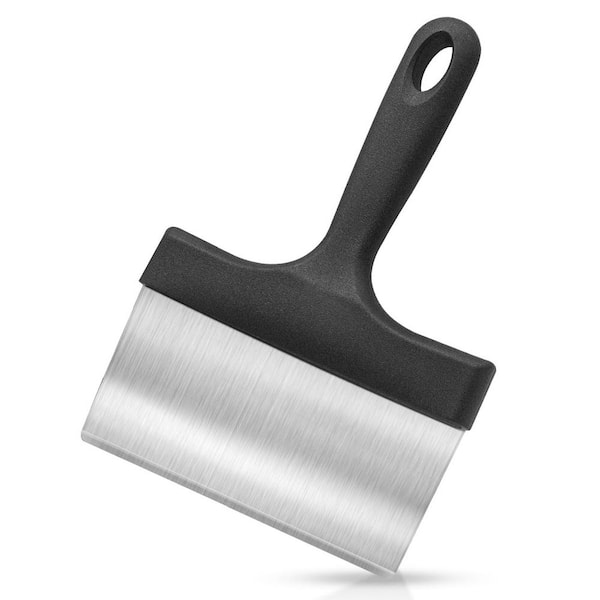 Heavy Duty Black Griddle Scraper Stainless Steel with 5 Inch Handle, Sturdy Beveled Blade Kitchen Accessory